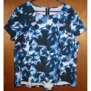 Liz Claiborne Woman 1X Peplum Skirted Hi-Low Blouse Pink Blue White Flower  EUC